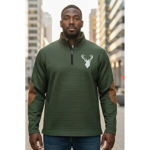 Ouku 1/4 Zip Deer Logo Men's Med Olive Green